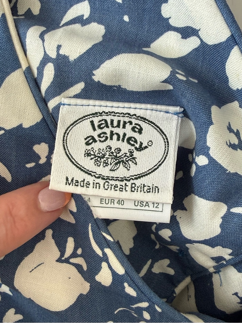 Vintage Laura Ashley blue floral 100% cotton made in Great Britain dress US 12 - Picture 8 of 9